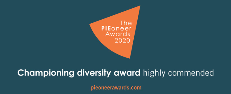 Graphic image from The PIE announcing the IIE  PEER Bridge Scholarship received the "Championing diversity award" of highly commended.