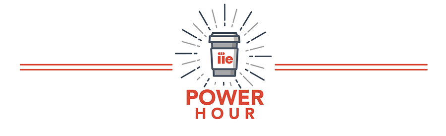 Coffee cup with text saying "IIE Power Hour"