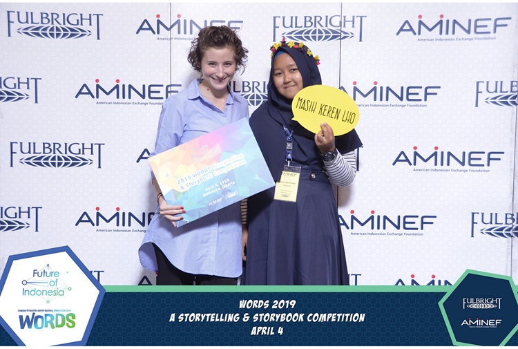 Sabrina (Left) with student, Wanda, at the Annual Storytelling Competition in Jakarta