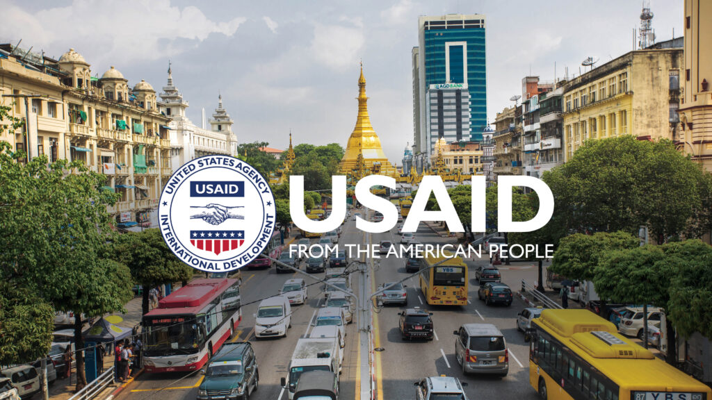 Image of downtown Yangon with USAID logo overlaid