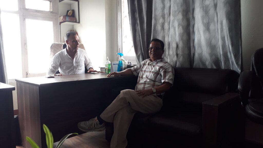 In Kathmandu, Nepal, Dev Datta Joshi discussing with Assistant Dean at Tribhuvan University’s Nepal Law Campus. The meeting was focusing on how to make accessible environment to enroll refugees with disability to study law. Also, during meeting, assistant dean and senior advocate shared his experience on how to bring refugee people with disabilities rights violation cases to Courts.
