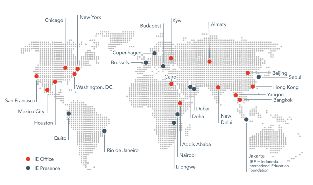 World map of IIE offices and REACs
