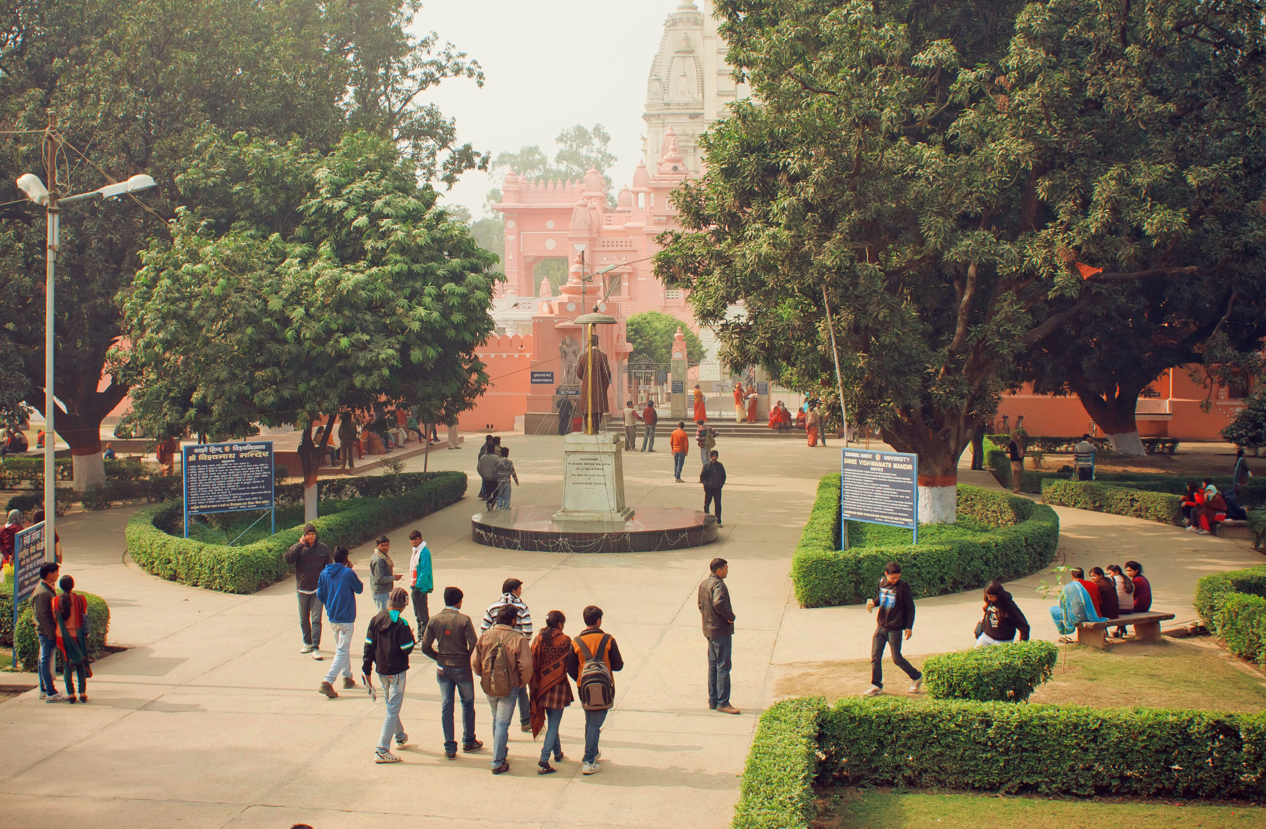 Students walk toward the campus of Banaras Hindu University