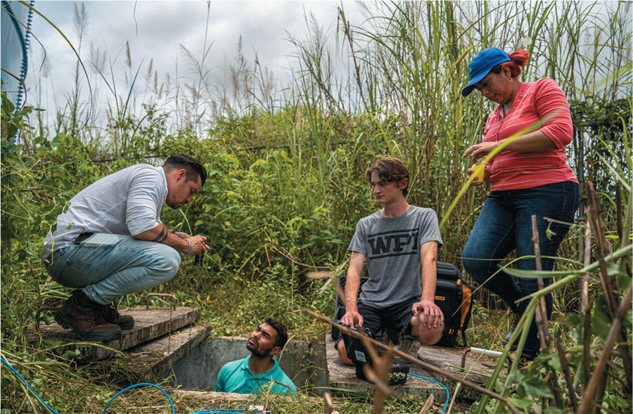 WPI Students and Staff in tall grass.