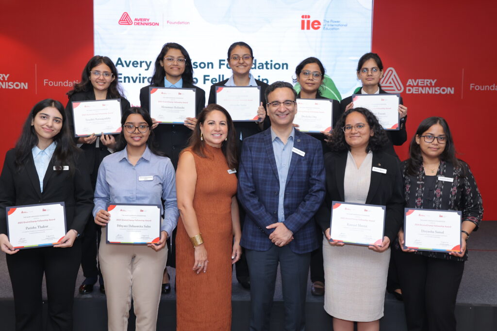 Inaugral Cohort of EnviroChamp Fellows with two Avery Dennsion Team members at the Recognition Event in New Delhi in October 2025